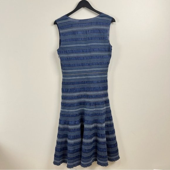 NWT Tory Burch Blue Striped Smocked CottonMidi Dress Size 4 - Picture 7 of 12